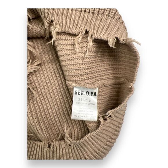 SER.OY.A Yonnit Tan Distressed Ribbed Knit Tank Top Dress Size Medium - Picture 5 of 6